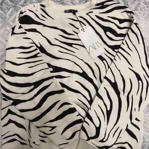 Zara Black and Cream Zebra Print Crewneck